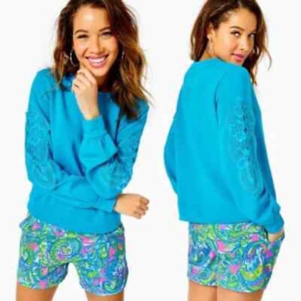 Lilly Pulitzer Rooney long sleeve sweatshirt Small Turquoise Shore